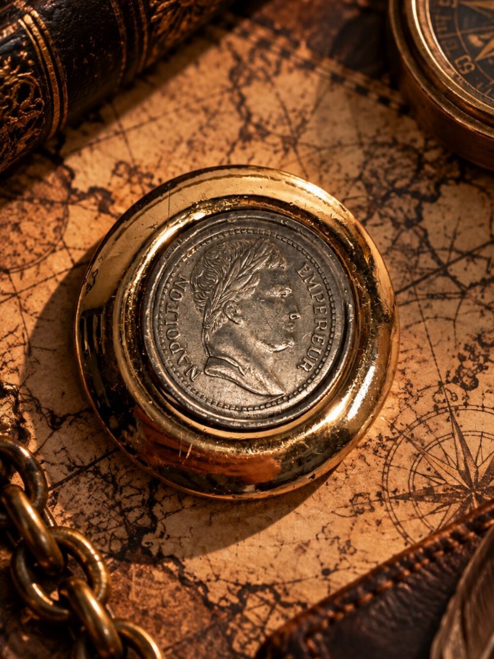 Vintage Napoleon Emperor Coin Medallion Gold Tone Statement Piece